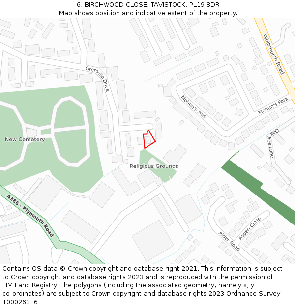 6, BIRCHWOOD CLOSE, TAVISTOCK, PL19 8DR: Location map and indicative extent of plot