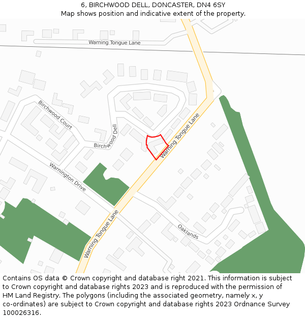 6, BIRCHWOOD DELL, DONCASTER, DN4 6SY: Location map and indicative extent of plot