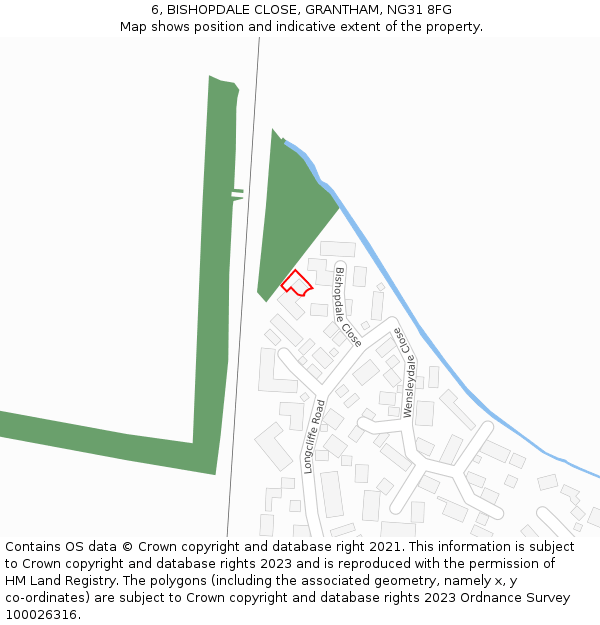 6, BISHOPDALE CLOSE, GRANTHAM, NG31 8FG: Location map and indicative extent of plot