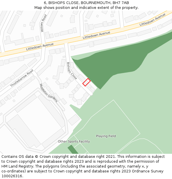 6, BISHOPS CLOSE, BOURNEMOUTH, BH7 7AB: Location map and indicative extent of plot