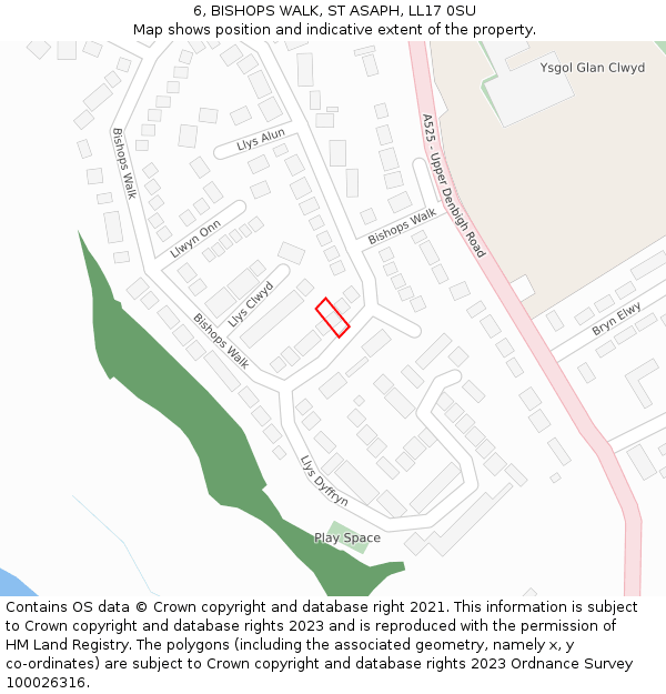6, BISHOPS WALK, ST ASAPH, LL17 0SU: Location map and indicative extent of plot
