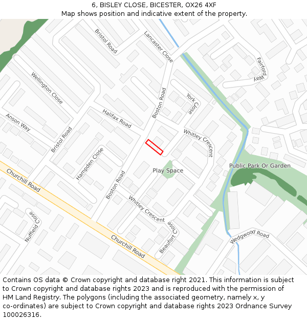 6, BISLEY CLOSE, BICESTER, OX26 4XF: Location map and indicative extent of plot