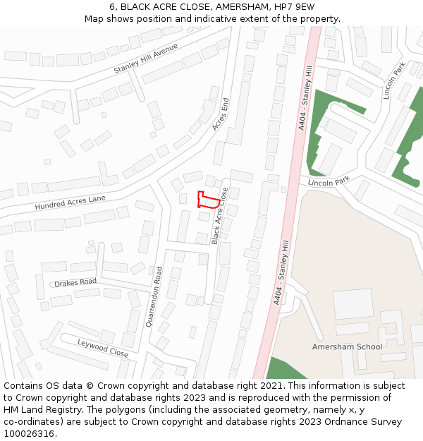 6, BLACK ACRE CLOSE, AMERSHAM, HP7 9EW: Location map and indicative extent of plot