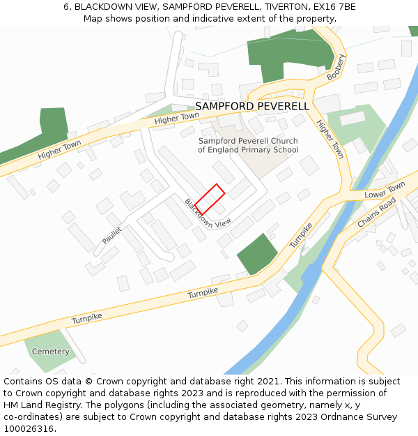 6, BLACKDOWN VIEW, SAMPFORD PEVERELL, TIVERTON, EX16 7BE: Location map and indicative extent of plot