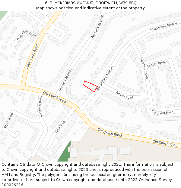 6, BLACKFRIARS AVENUE, DROITWICH, WR9 8RQ: Location map and indicative extent of plot