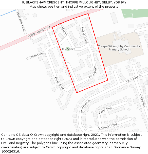 6, BLACKSHAW CRESCENT, THORPE WILLOUGHBY, SELBY, YO8 9FY: Location map and indicative extent of plot