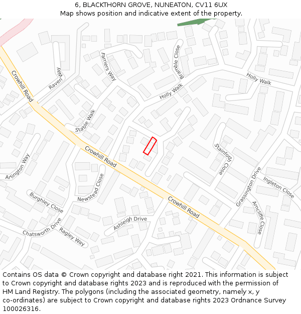 6, BLACKTHORN GROVE, NUNEATON, CV11 6UX: Location map and indicative extent of plot