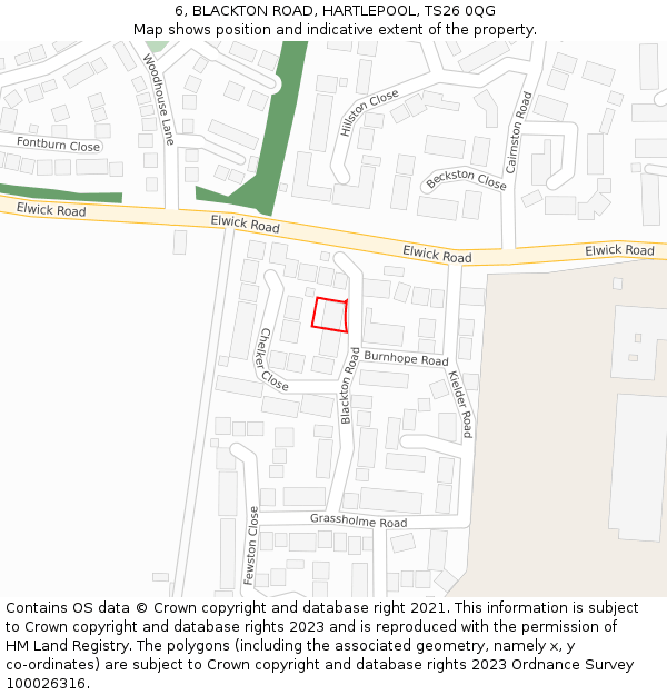 6, BLACKTON ROAD, HARTLEPOOL, TS26 0QG: Location map and indicative extent of plot