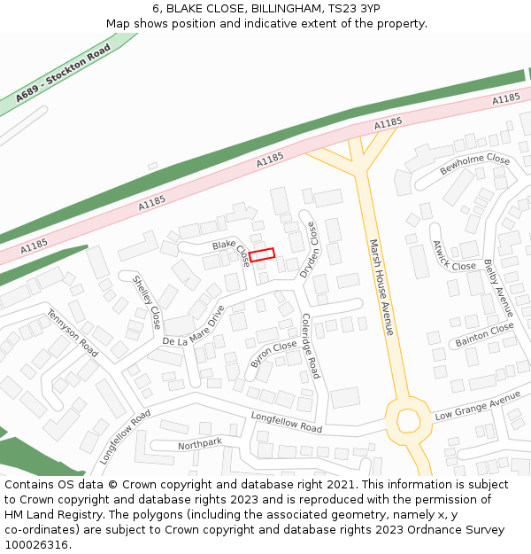 6, BLAKE CLOSE, BILLINGHAM, TS23 3YP: Location map and indicative extent of plot