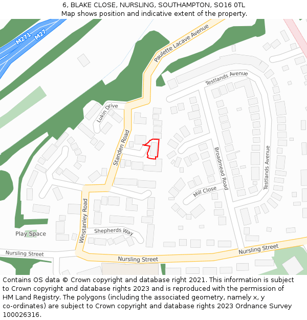 6, BLAKE CLOSE, NURSLING, SOUTHAMPTON, SO16 0TL: Location map and indicative extent of plot