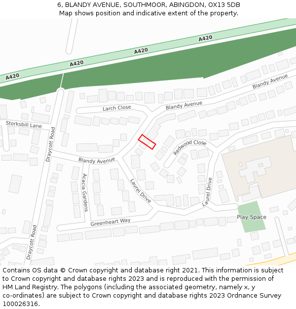 6, BLANDY AVENUE, SOUTHMOOR, ABINGDON, OX13 5DB: Location map and indicative extent of plot