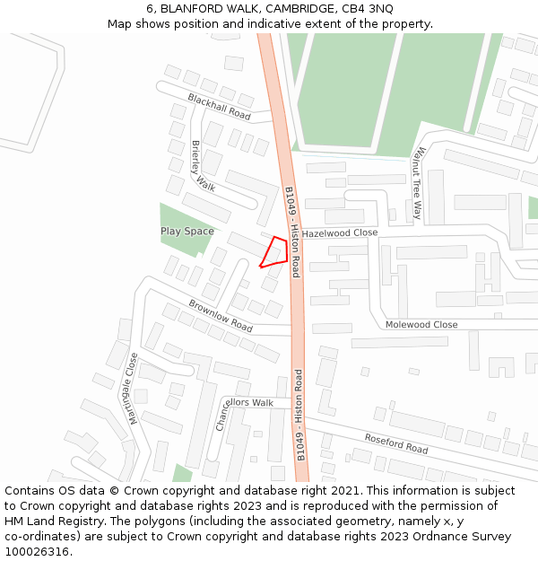 6, BLANFORD WALK, CAMBRIDGE, CB4 3NQ: Location map and indicative extent of plot