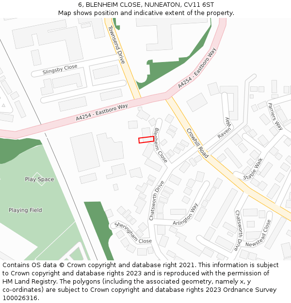 6, BLENHEIM CLOSE, NUNEATON, CV11 6ST: Location map and indicative extent of plot