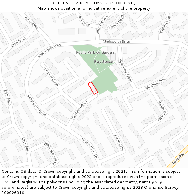 6, BLENHEIM ROAD, BANBURY, OX16 9TQ: Location map and indicative extent of plot