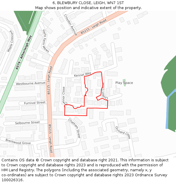 6, BLEWBURY CLOSE, LEIGH, WN7 1ST: Location map and indicative extent of plot