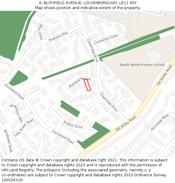 6, BLITHFIELD AVENUE, LOUGHBOROUGH, LE11 4SY: Location map and indicative extent of plot