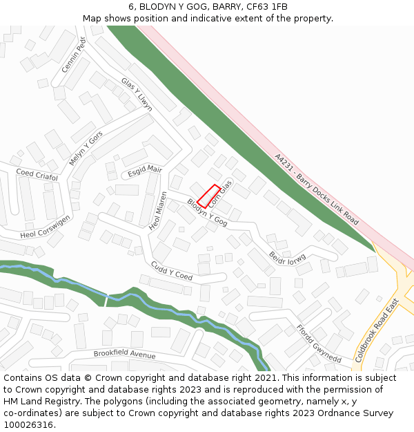 6, BLODYN Y GOG, BARRY, CF63 1FB: Location map and indicative extent of plot