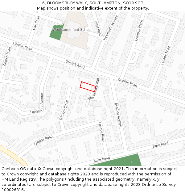 6, BLOOMSBURY WALK, SOUTHAMPTON, SO19 9GB: Location map and indicative extent of plot