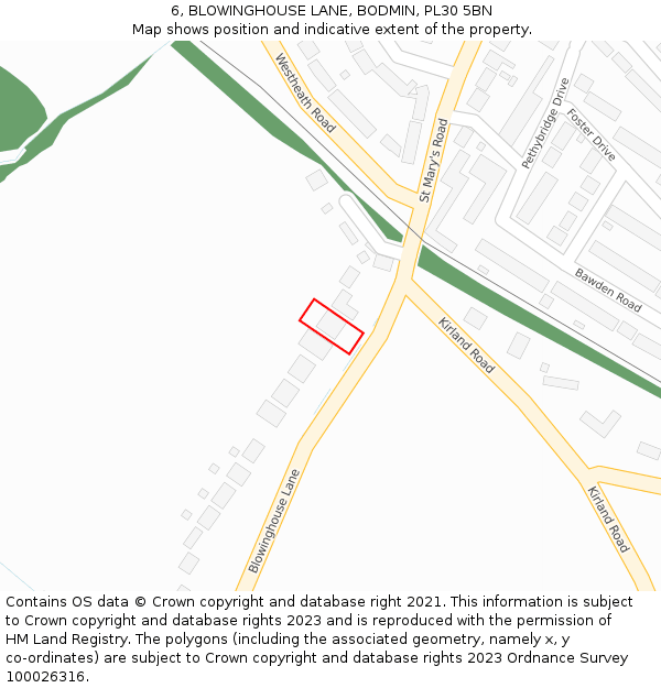 6, BLOWINGHOUSE LANE, BODMIN, PL30 5BN: Location map and indicative extent of plot