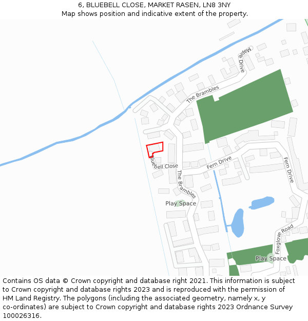 6, BLUEBELL CLOSE, MARKET RASEN, LN8 3NY: Location map and indicative extent of plot