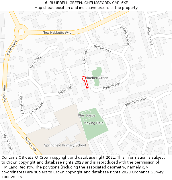 6, BLUEBELL GREEN, CHELMSFORD, CM1 6XF: Location map and indicative extent of plot