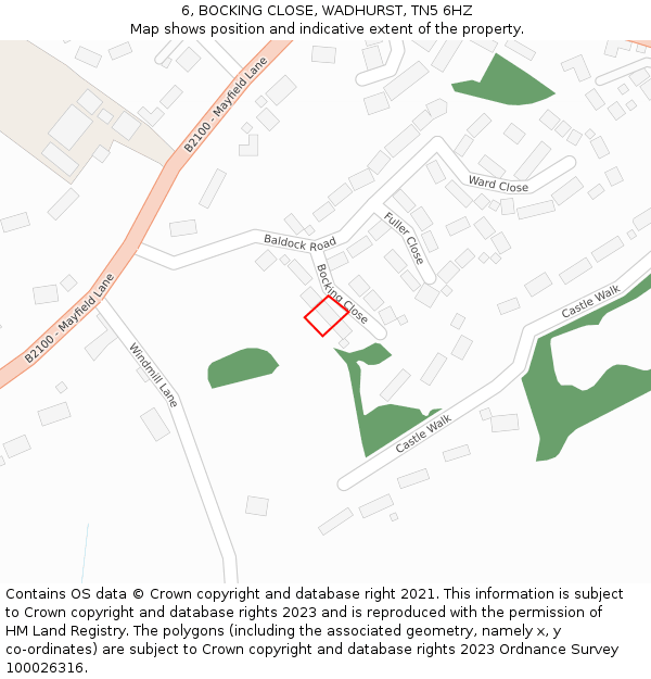 6, BOCKING CLOSE, WADHURST, TN5 6HZ: Location map and indicative extent of plot