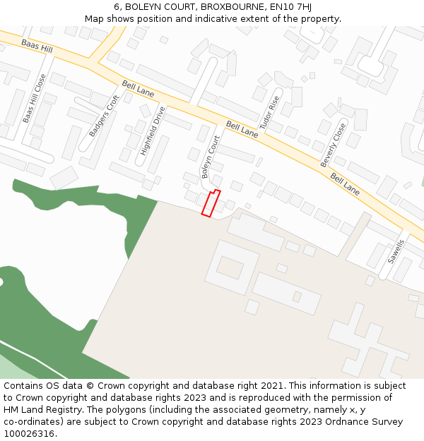 6, BOLEYN COURT, BROXBOURNE, EN10 7HJ: Location map and indicative extent of plot