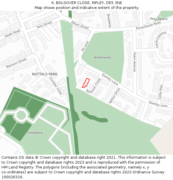 6, BOLSOVER CLOSE, RIPLEY, DE5 3NE: Location map and indicative extent of plot