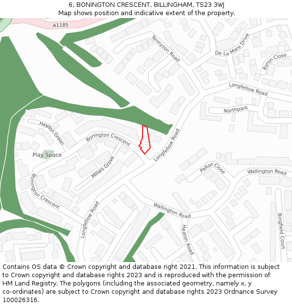 6, BONINGTON CRESCENT, BILLINGHAM, TS23 3WJ: Location map and indicative extent of plot