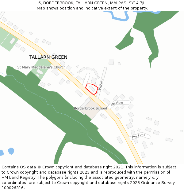 6, BORDERBROOK, TALLARN GREEN, MALPAS, SY14 7JH: Location map and indicative extent of plot