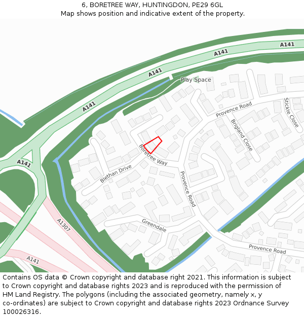 6, BORETREE WAY, HUNTINGDON, PE29 6GL: Location map and indicative extent of plot