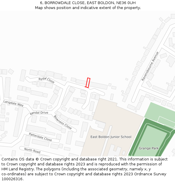 6, BORROWDALE CLOSE, EAST BOLDON, NE36 0UH: Location map and indicative extent of plot