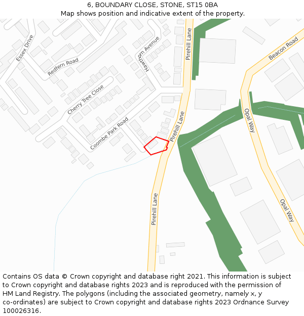 6, BOUNDARY CLOSE, STONE, ST15 0BA: Location map and indicative extent of plot