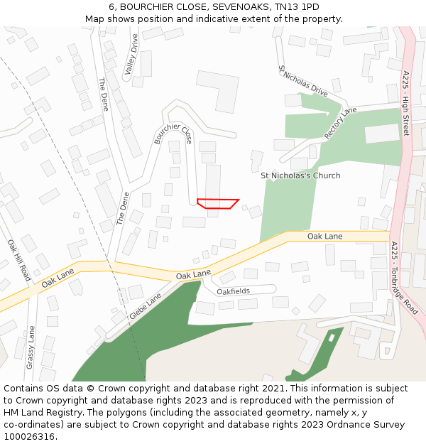 6, BOURCHIER CLOSE, SEVENOAKS, TN13 1PD: Location map and indicative extent of plot