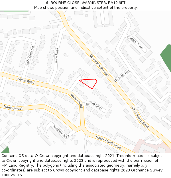 6, BOURNE CLOSE, WARMINSTER, BA12 9PT: Location map and indicative extent of plot