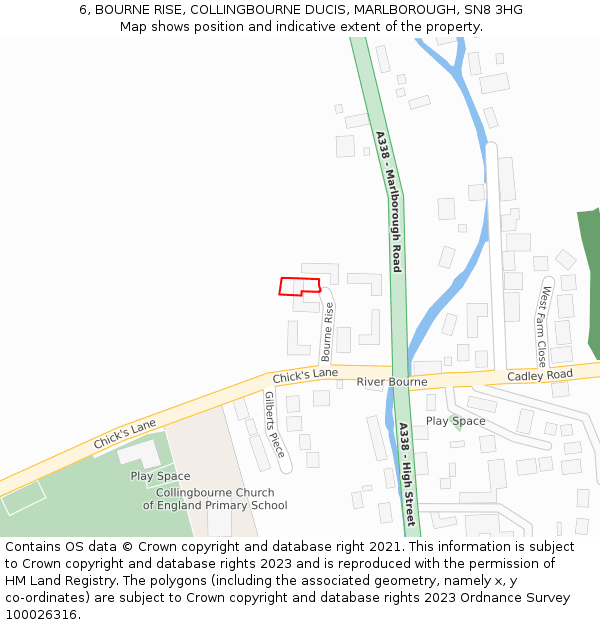 6, BOURNE RISE, COLLINGBOURNE DUCIS, MARLBOROUGH, SN8 3HG: Location map and indicative extent of plot