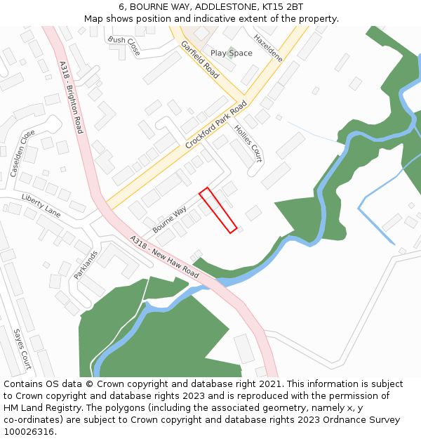 6, BOURNE WAY, ADDLESTONE, KT15 2BT: Location map and indicative extent of plot