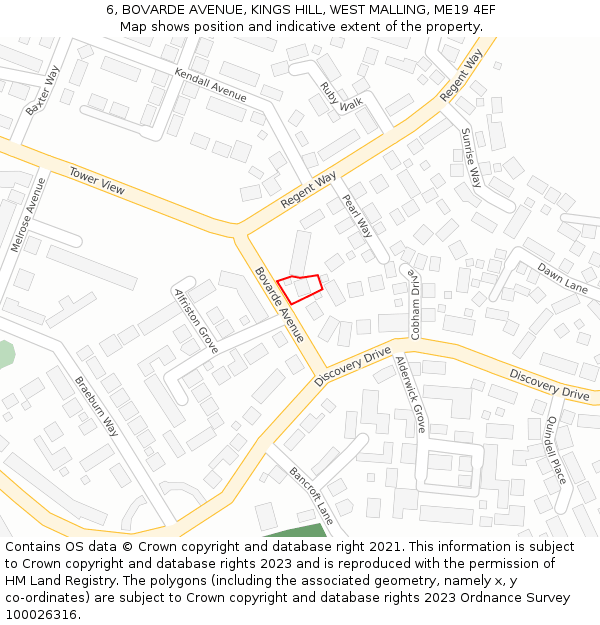 6, BOVARDE AVENUE, KINGS HILL, WEST MALLING, ME19 4EF: Location map and indicative extent of plot