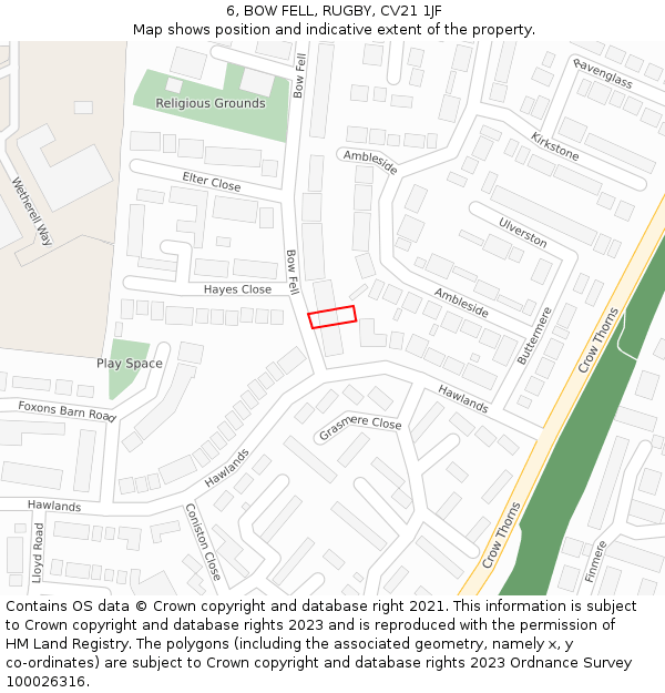 6, BOW FELL, RUGBY, CV21 1JF: Location map and indicative extent of plot