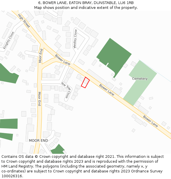 6, BOWER LANE, EATON BRAY, DUNSTABLE, LU6 1RB: Location map and indicative extent of plot