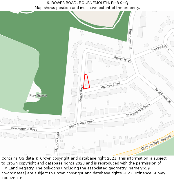 6, BOWER ROAD, BOURNEMOUTH, BH8 9HQ: Location map and indicative extent of plot