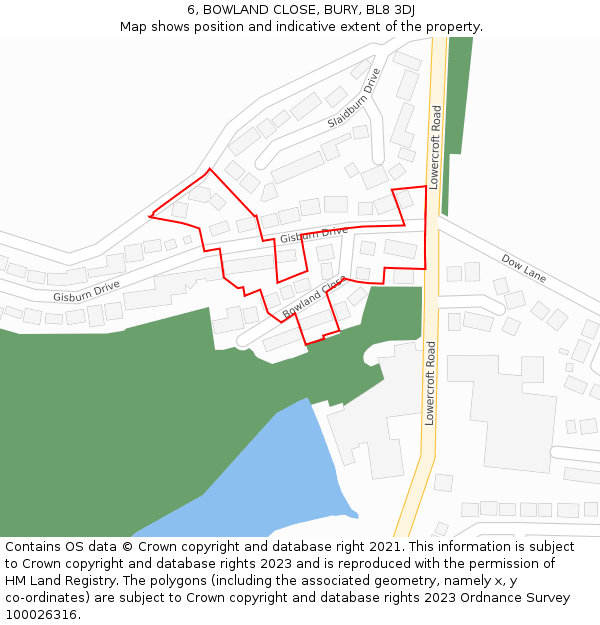 6, BOWLAND CLOSE, BURY, BL8 3DJ: Location map and indicative extent of plot
