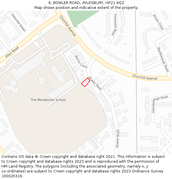 6, BOWLER ROAD, AYLESBURY, HP21 9QZ: Location map and indicative extent of plot