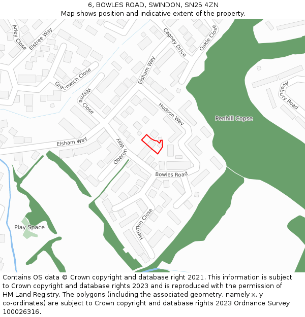 6, BOWLES ROAD, SWINDON, SN25 4ZN: Location map and indicative extent of plot