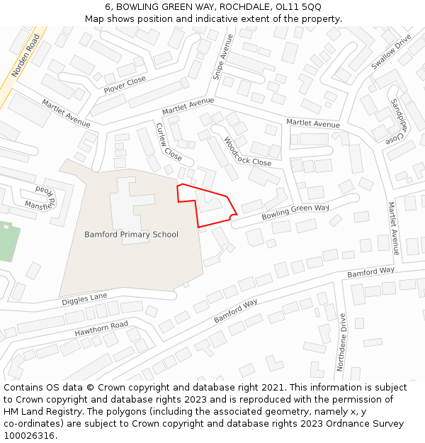 6, BOWLING GREEN WAY, ROCHDALE, OL11 5QQ: Location map and indicative extent of plot