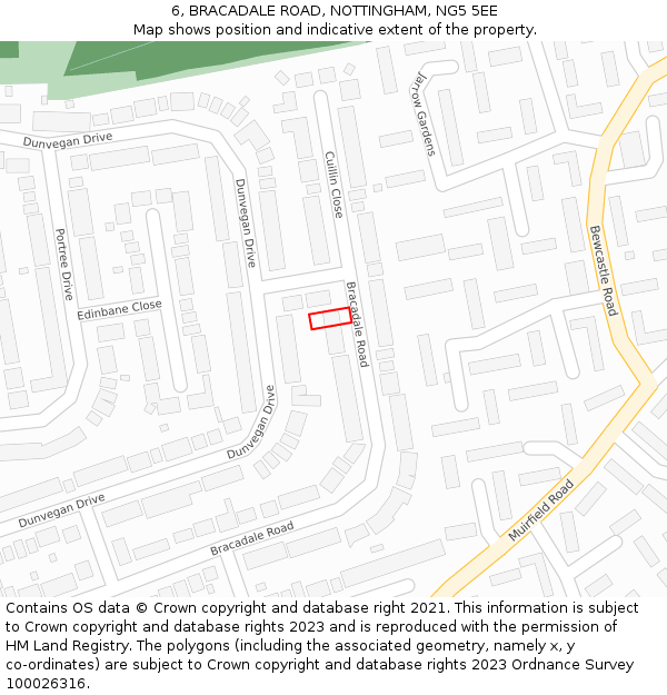 6, BRACADALE ROAD, NOTTINGHAM, NG5 5EE: Location map and indicative extent of plot