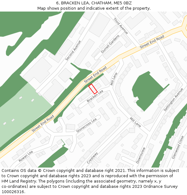 6, BRACKEN LEA, CHATHAM, ME5 0BZ: Location map and indicative extent of plot