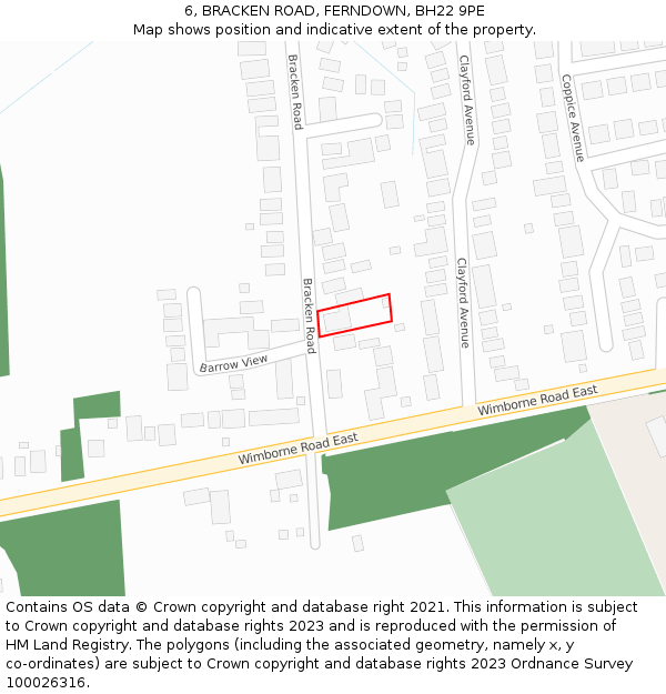 6, BRACKEN ROAD, FERNDOWN, BH22 9PE: Location map and indicative extent of plot