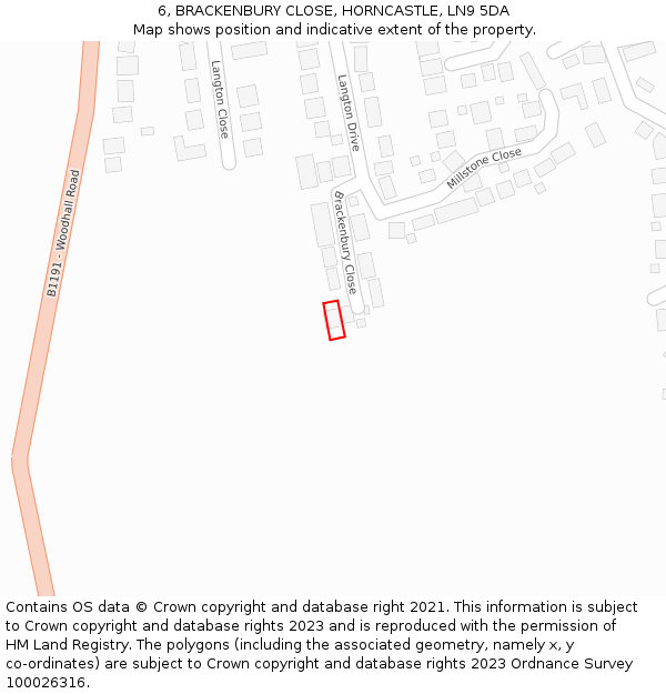 6, BRACKENBURY CLOSE, HORNCASTLE, LN9 5DA: Location map and indicative extent of plot