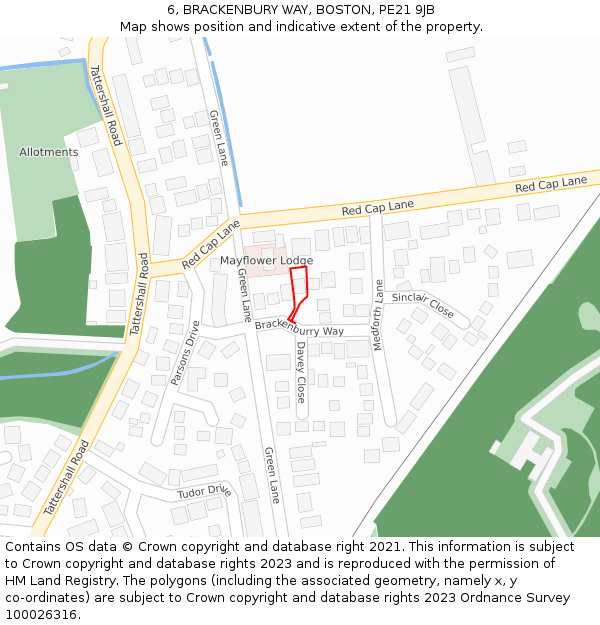 6, BRACKENBURY WAY, BOSTON, PE21 9JB: Location map and indicative extent of plot